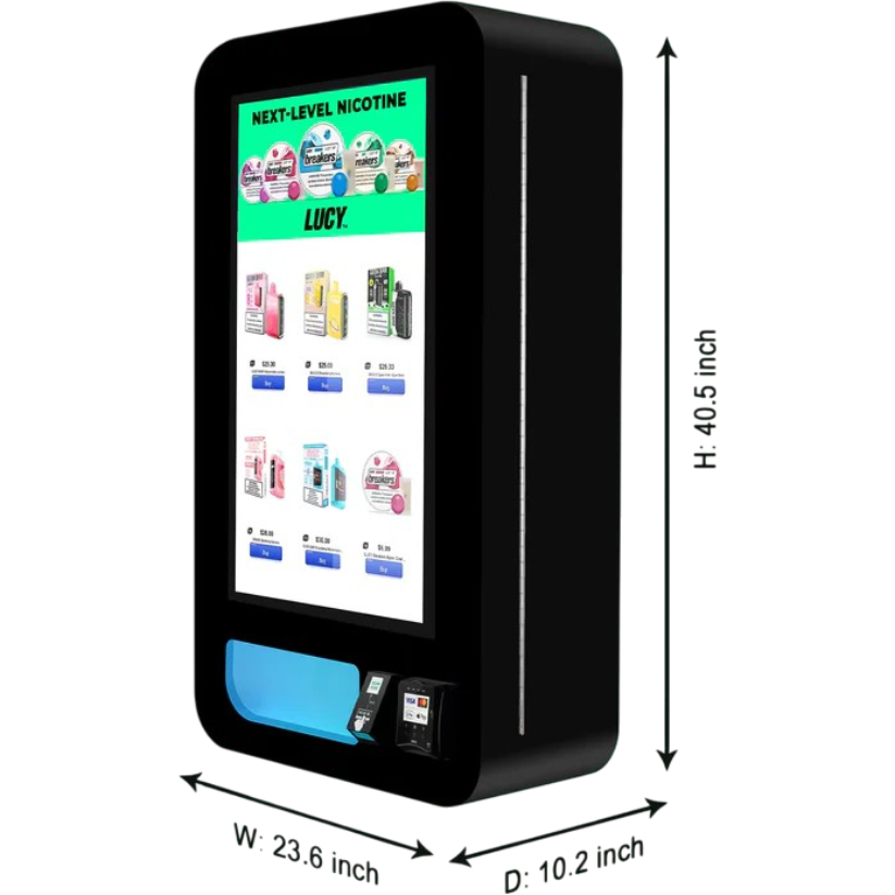 Interior view of vending machine showing product aisles and dispensing mechanism